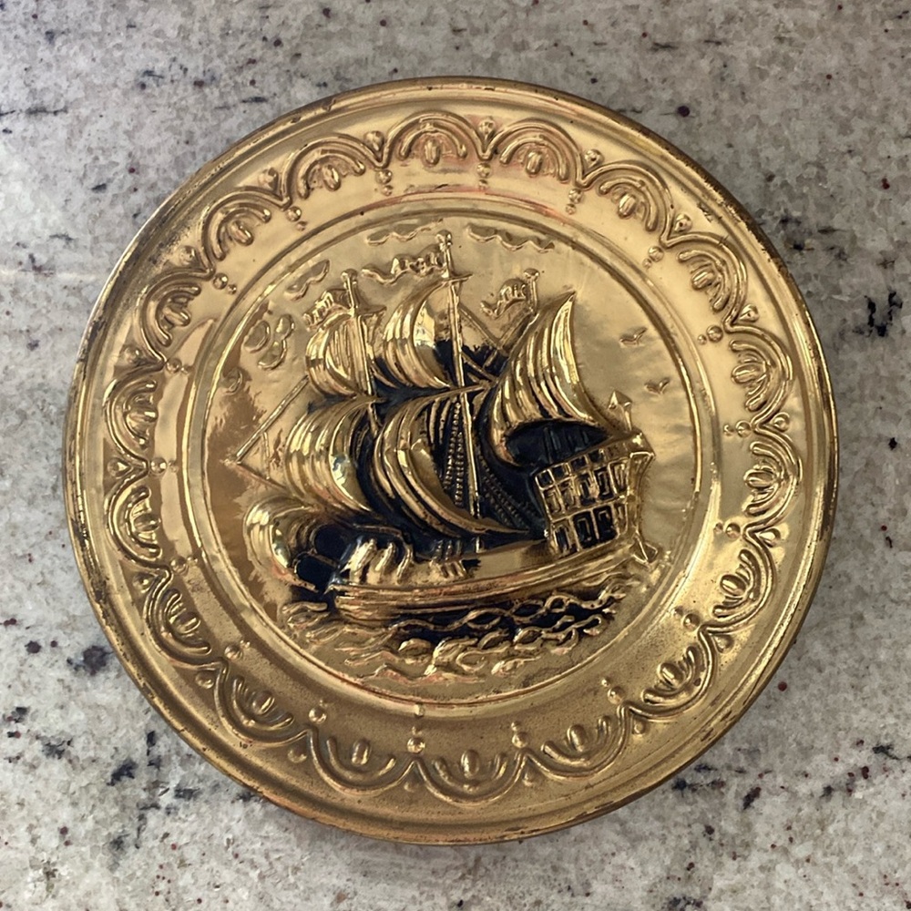 Vintage brass ship wall plaque